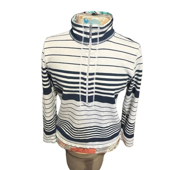 Tommy Bahama Knit Pullover 1/2 Zip Long Sleeve Blue White Stripe Floral Tropical - Picture 2 of 15